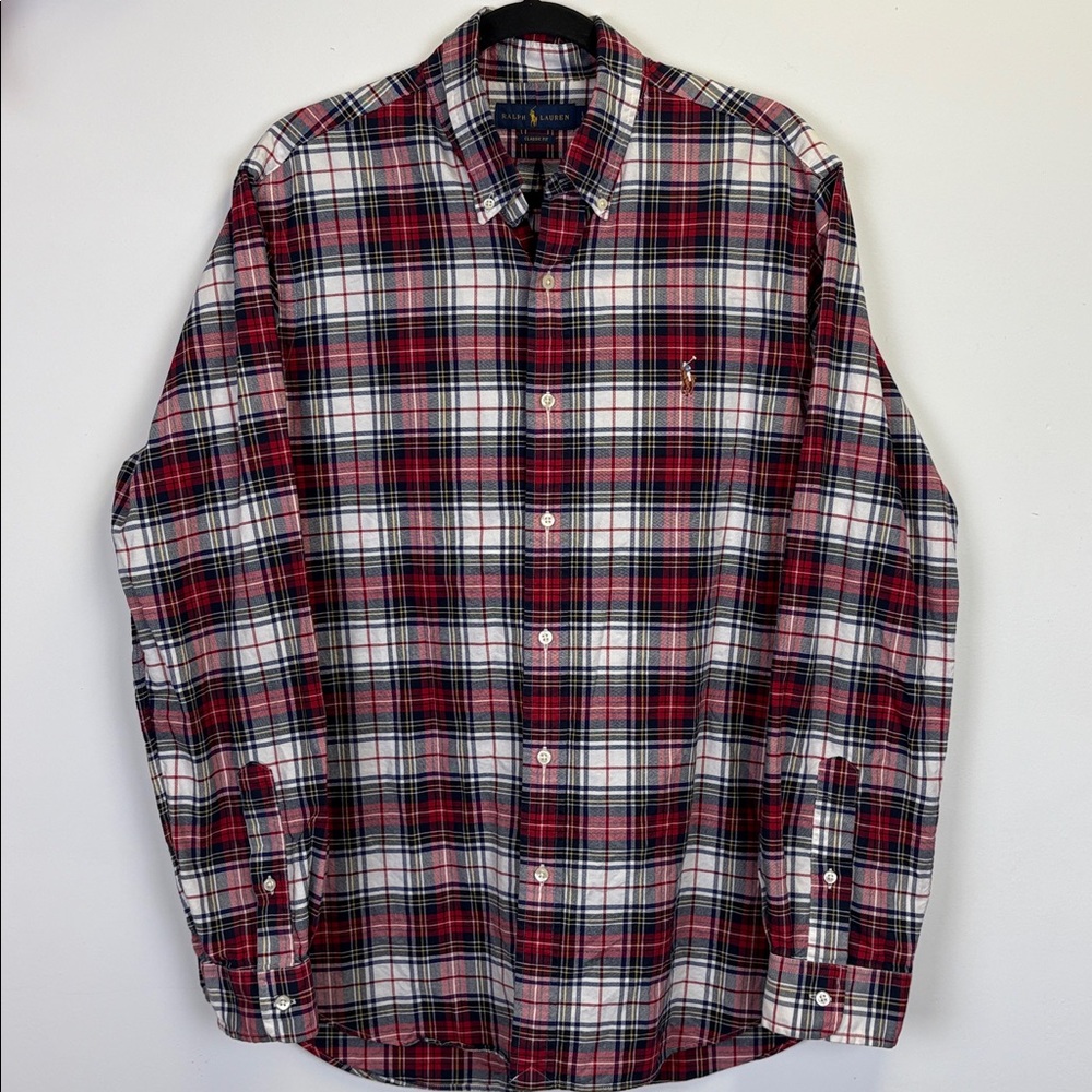 Ralph Lauren Classic Fit Button-Down Oxford Plaid Shirt/ Size Large